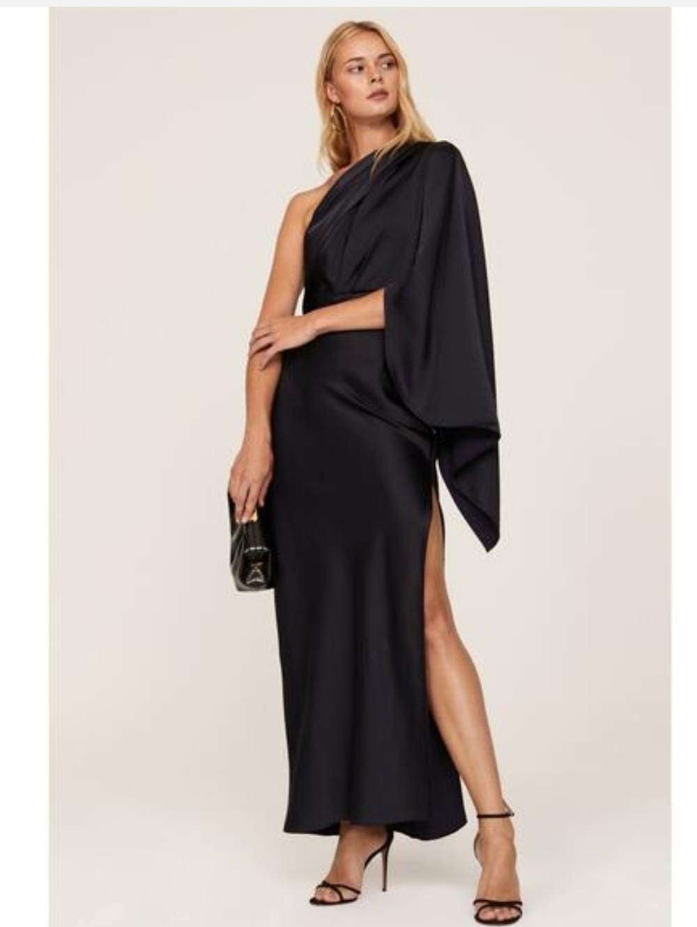 Significant Other Kelsie One-Shoulder Maxi Black Evening Gown In Dark Blue